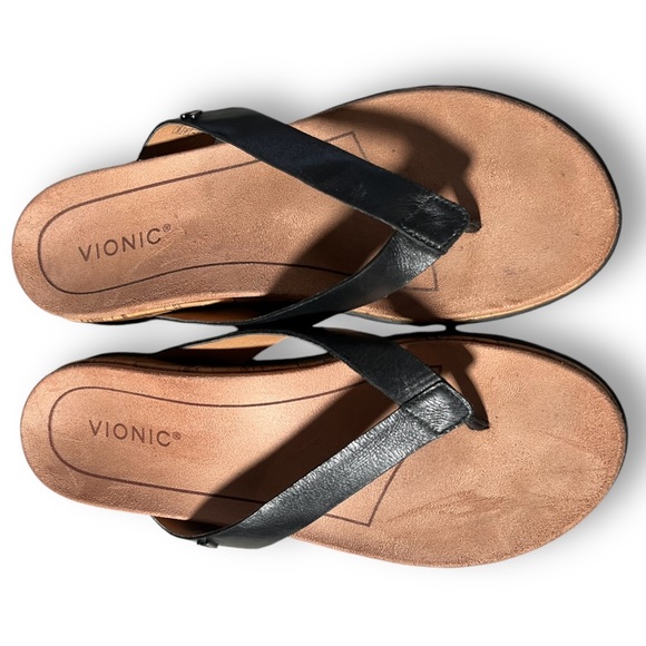 VIONIC Copal Daniela Leather Toe Post Sandals Black Slip On Thong Flip Flops 9 - Picture 4 of 7